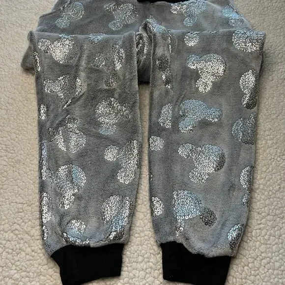 Disney Silver Sequin Mickey Jogger Sleep Pants Medium - Picture 7 of 12